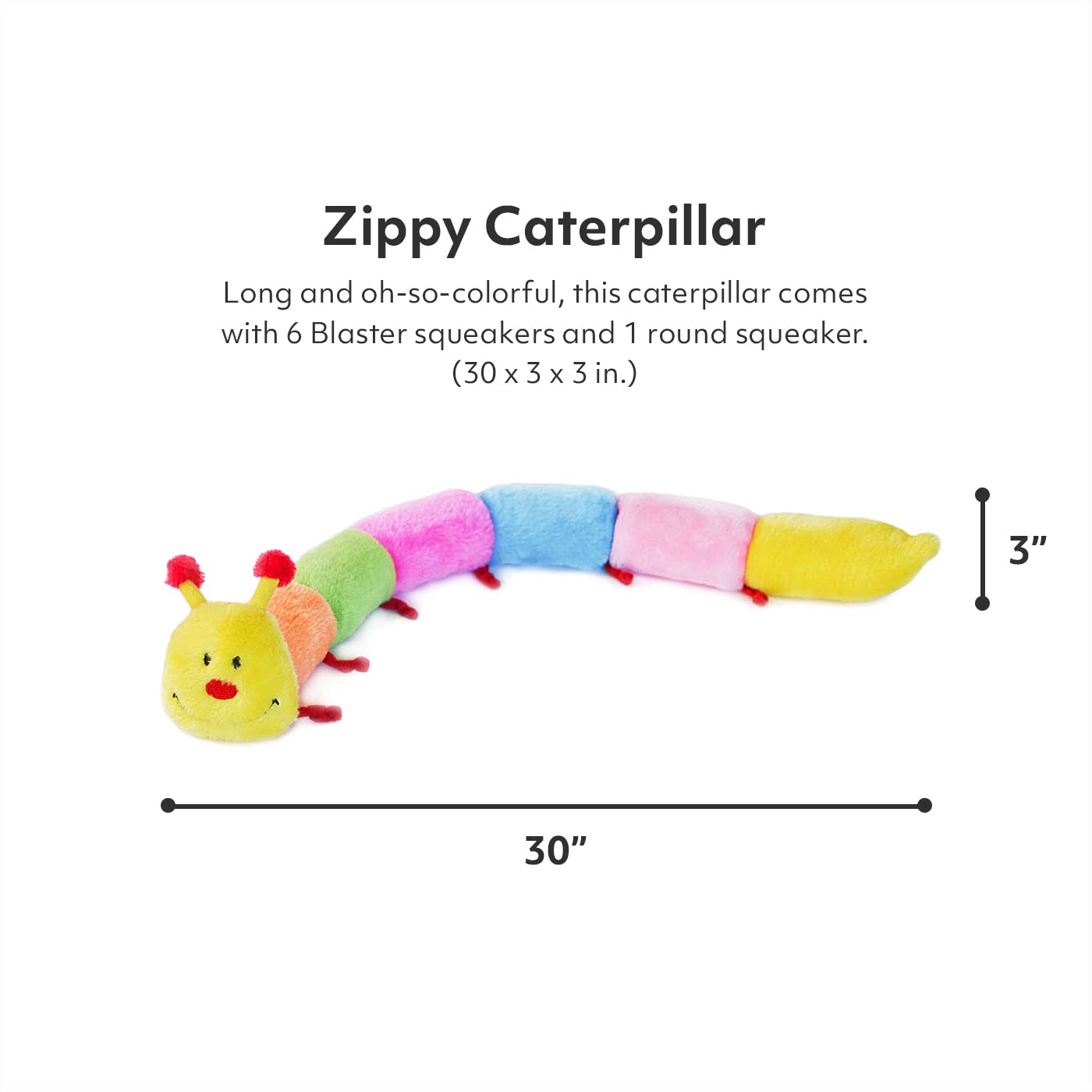 Zippy Paws Caterpillar Deluxe Rainbow Squeak and Plush Dog Toy - Large  