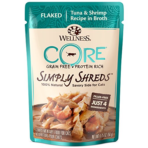 Wellness Core Bowl Boosters Grain-Free Simply Shreds Tuna and Shrimp Wet Cat Food Topper Pouch - 1.75 Oz - Case of 12  