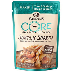 Wellness Core Bowl Boosters Grain-Free Simply Shreds Tuna and Shrimp Wet Cat Food Toppe...