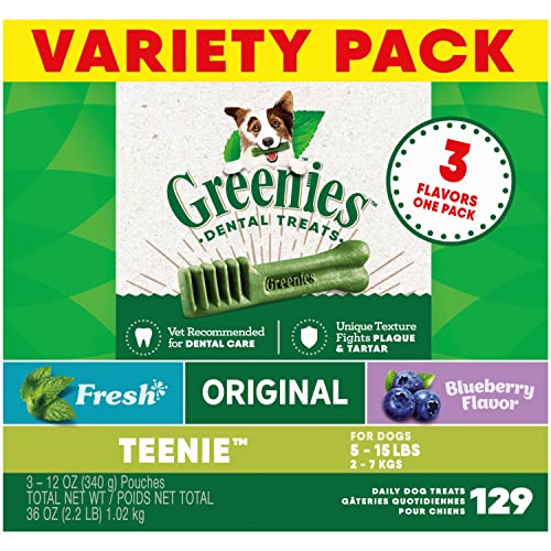 Greenies 3 Flavors Assorted Dental Dog Chews - Variety Pack - Teenie - 36 Oz