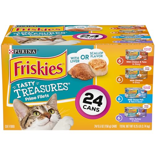Purina Friskies Tasty Treasures Prime Filets Chicken and Liver in Gravy Canned Cat Food - 5.5 Oz - Case of 24  
