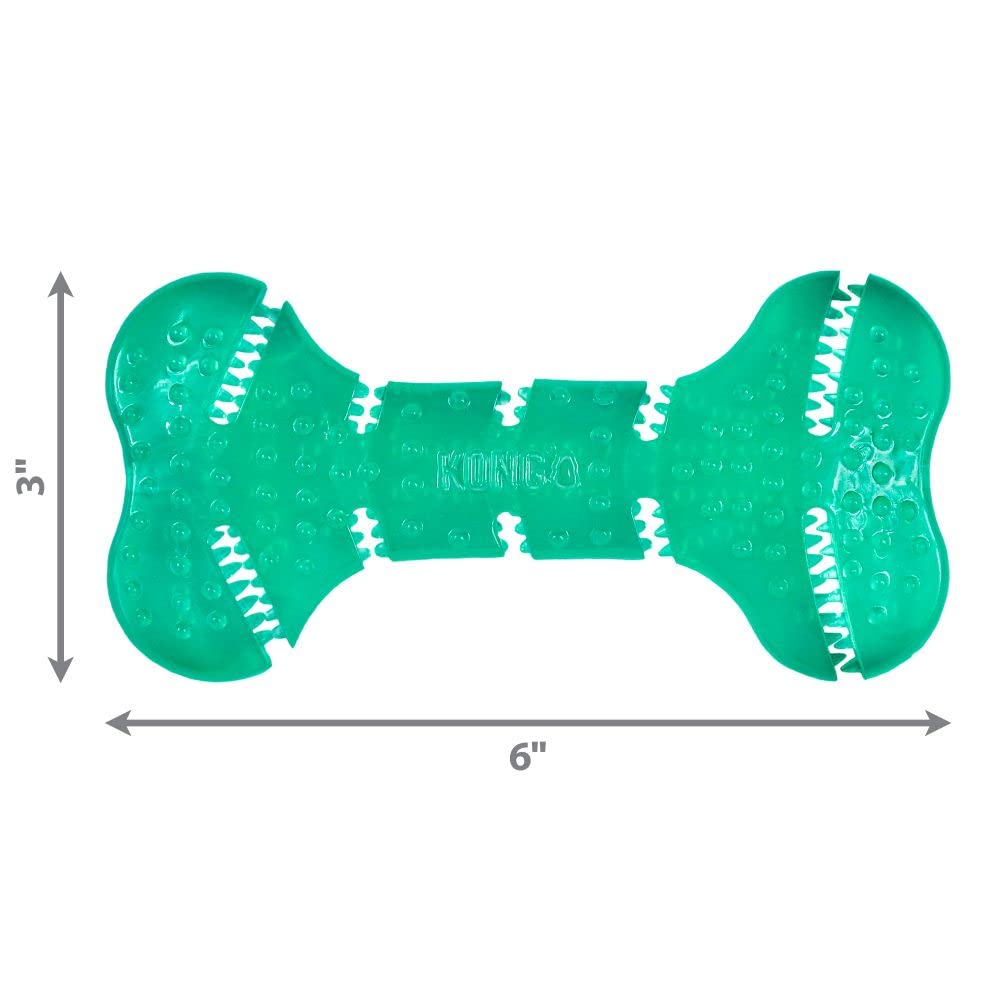 Kong Squeezz Bone Dental Textured Rubber Dog Toy - Teal - Medium  