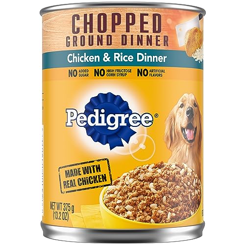 Pedigree Chipped Ground Dinner Chicken and Rice Canned Dog Food - 13.2 Oz - Case of 12  