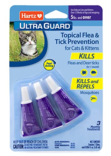 Hartz Mountain Ultra Guard One Spot Flea and Tick Treatment For Cats and Kittens - 3 Pa...