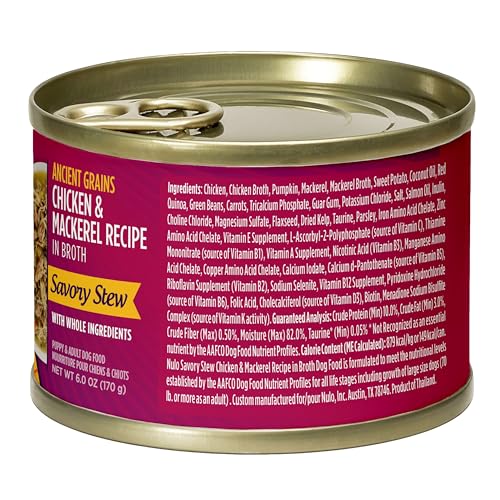 Nulo Ancient Grains Savory Stew Chicken and Mackerel in Broth Puppy and Adult Canned Dog Food - 6 Oz - Case of 8