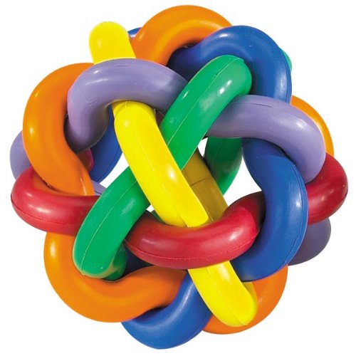 Multipet Nobbly Wobbly Multi-Colored Ball Rubber Dog Toy - Large - 4" Inches  