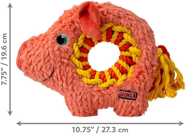 Kong Ringaroos Pig Tough-Knotted Rope and Squeak Dog Toy - Medium