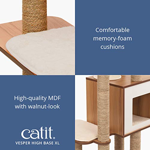 Catit Vesper High Base Four-Level Furniture Cat Tree - Walnut - L:30.5 X W:22.8 X H:62.2 Inches