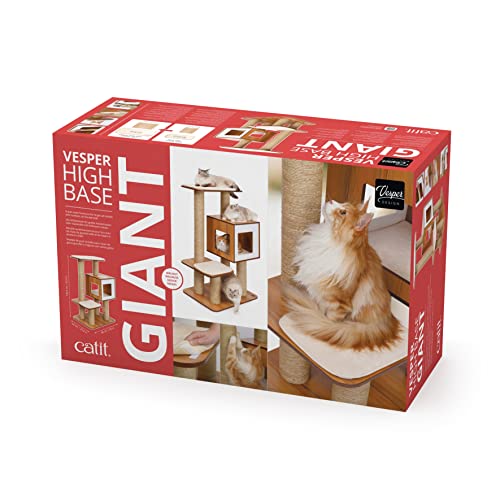 Catit Vesper High Base Giant Three-Level Furniture Cat Tree - Walnut - L:25 X W:35 X H:53 Inches