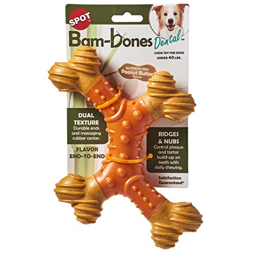 Ethical SPOT Bam-Bones X-Bone Peanut Butter Flavored Bamboo and Rubber Dental Chew Dog Toy - Large - 8 Inch