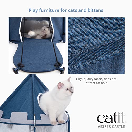 Catit Vesper Castle Portable Three-Level Interactive Cat Tree and Tunnel - Blue
