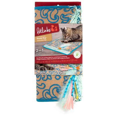 SmartyKat Rowdy Rug Jute Scratch Mat and Feather Cat Toy