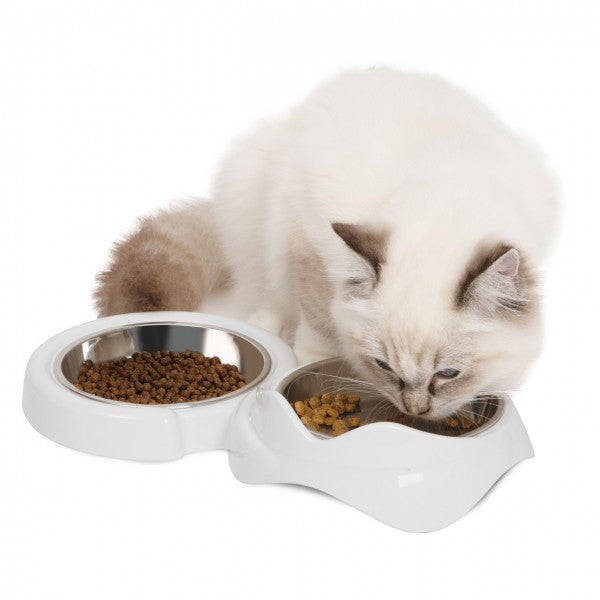 Catit PIXI Double Feeding Food and Water Dish Pet Bowl - White Default Title