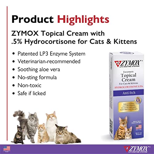 Zymox Enzymatic Anti-Itch Topical Cream with .5% Hydrocortison for Cat and Kitten - 1 Oz