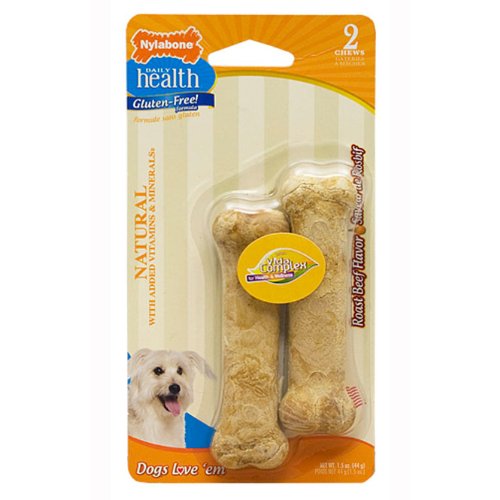 Nylabone Daily Health Bone Roasted Beef Flavored Natural Dog Chew Treats - Medium/Wolf - 2 Pack