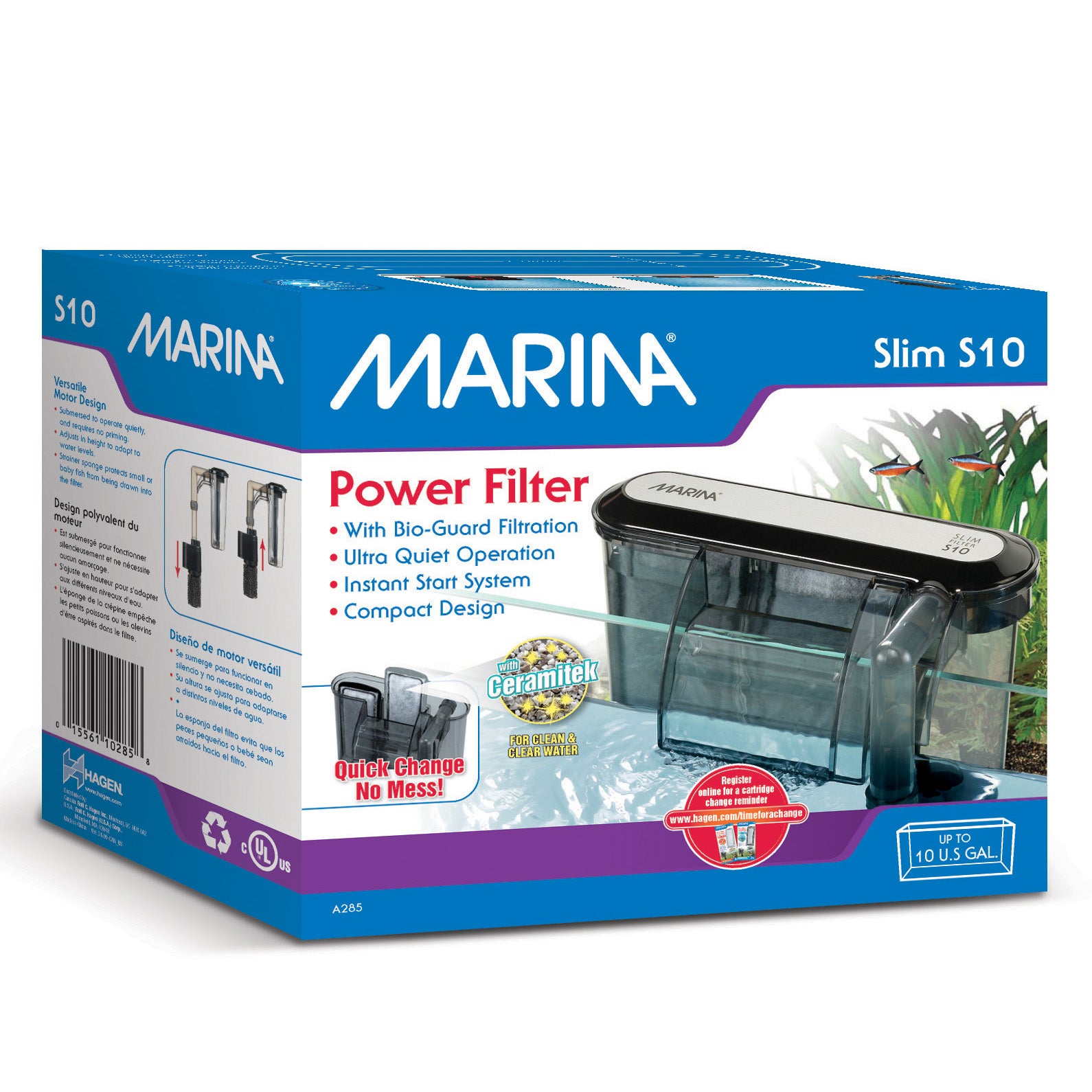 Hagen Marina S10 Compact and Slim Hang-On Aquarium Power Filter - Up to 10 Gallons