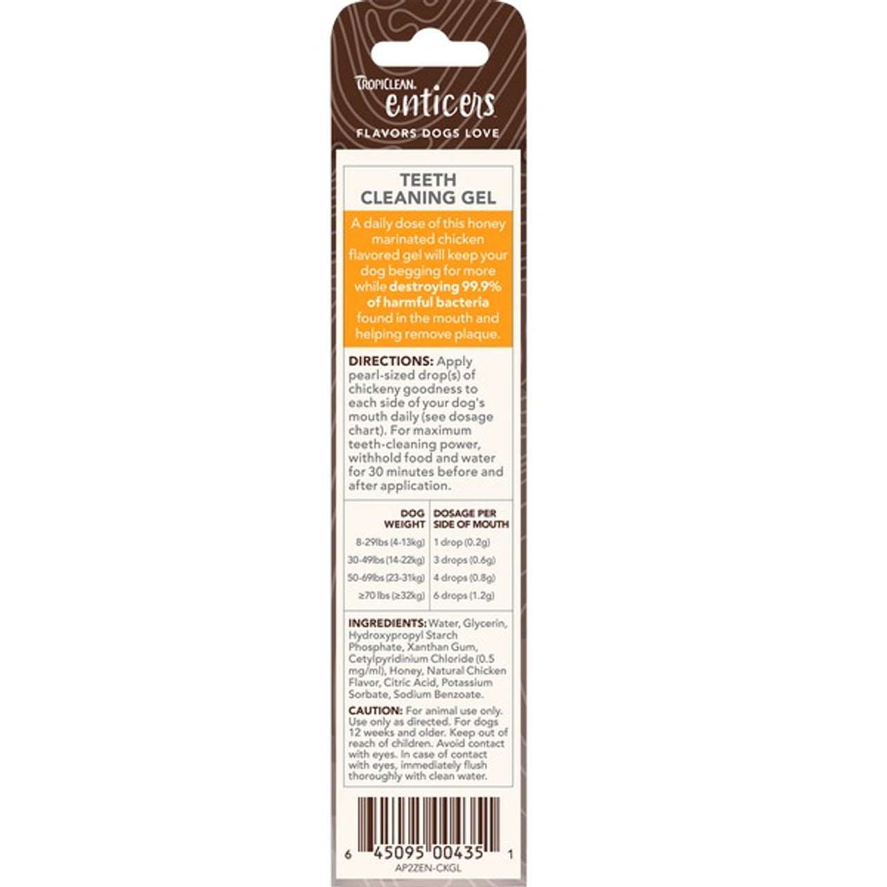 Tropiclean Enticers Honey Marinated Chicken Flavor Dental Oral Dog Teeth Cleaning Gel - 2 Oz
