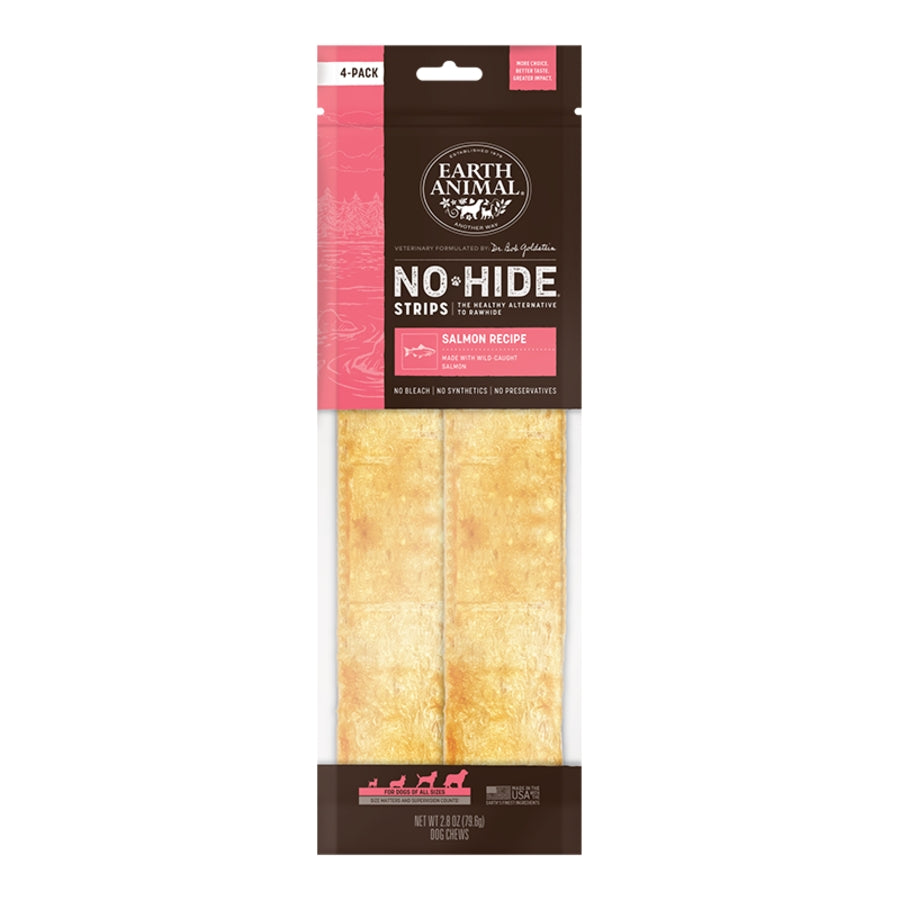 Earth Animal  No Hide Strips Salmon Flavored Natural Dog Chews - 4 Pack