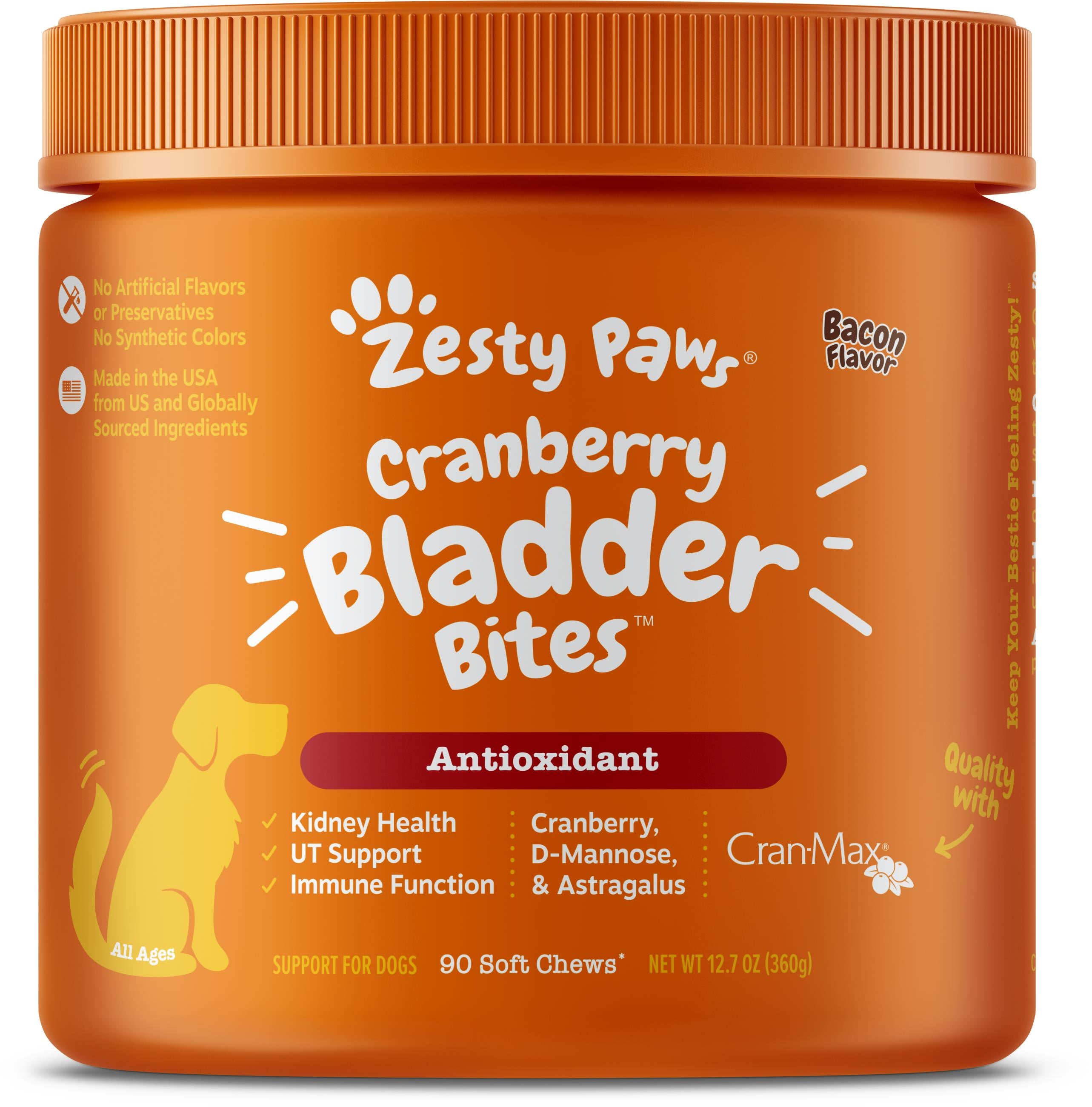 Zesty Paws Cranberry Bladder Bites Antioxidant Bacon Flavor Soft Chew Dog Supplements - 90 Count  