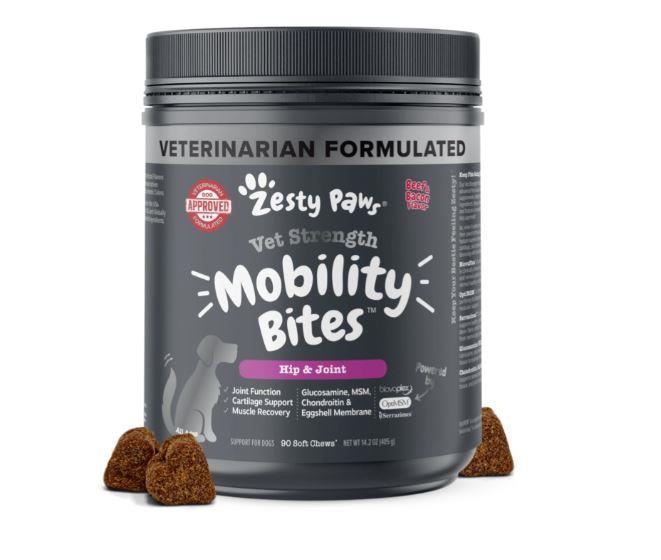 Zesty Paws Vet-Strength Mobility Bites Hip and Joint Beef and Bacon Flavor Soft Chew Dog Supplements - 90 Count  