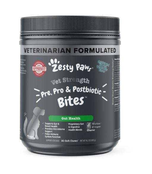 Zesty Paws Vet-Strength Pre-Post and Probiotic Bites Gut Health Support Chicken Flavor Soft Chew Dog Supplements - 90 Count  