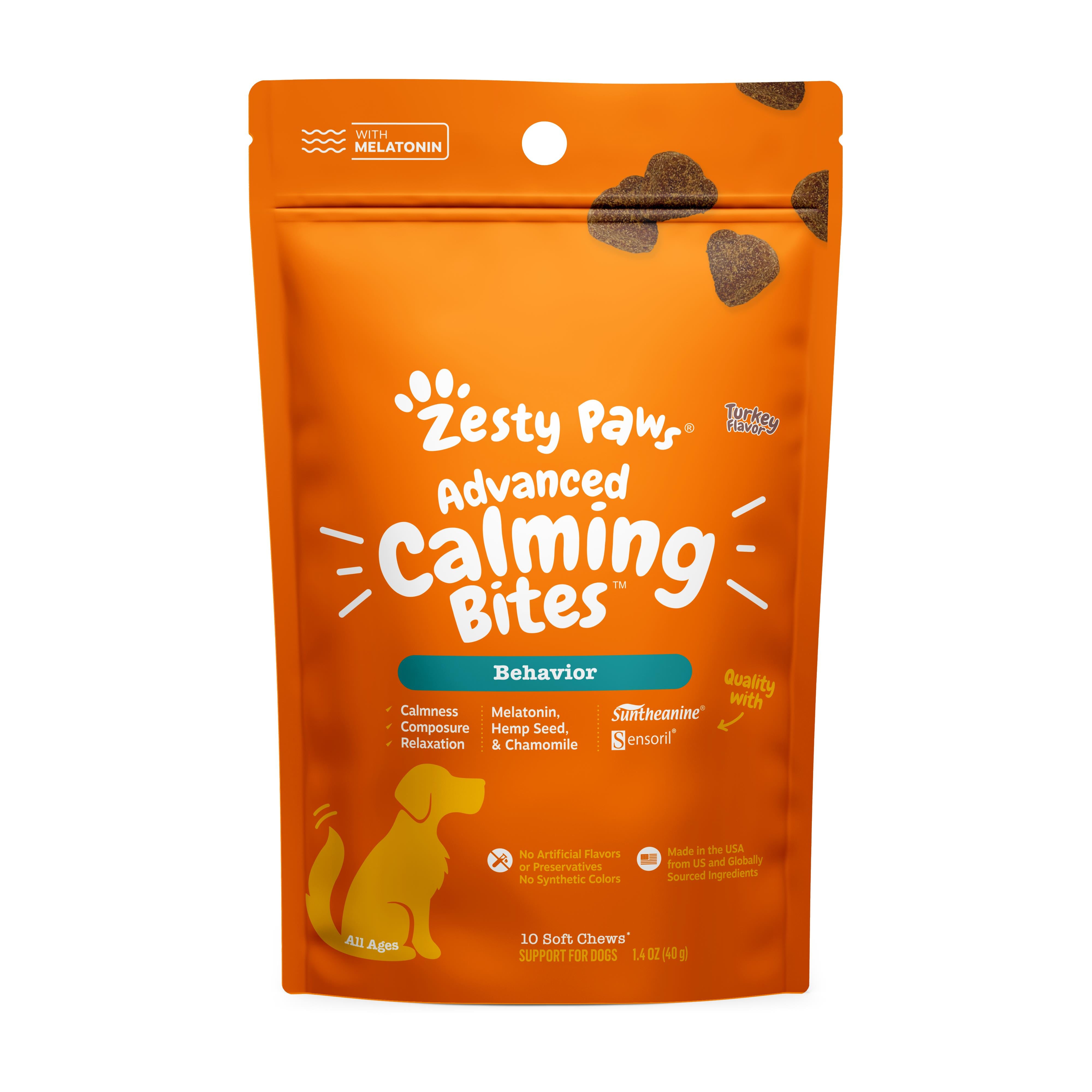 Zesty Paws Calming Bites Behavior and Stress Turkey Flavor Soft Chew Dog Supplements - 10 Count - Case of 12  