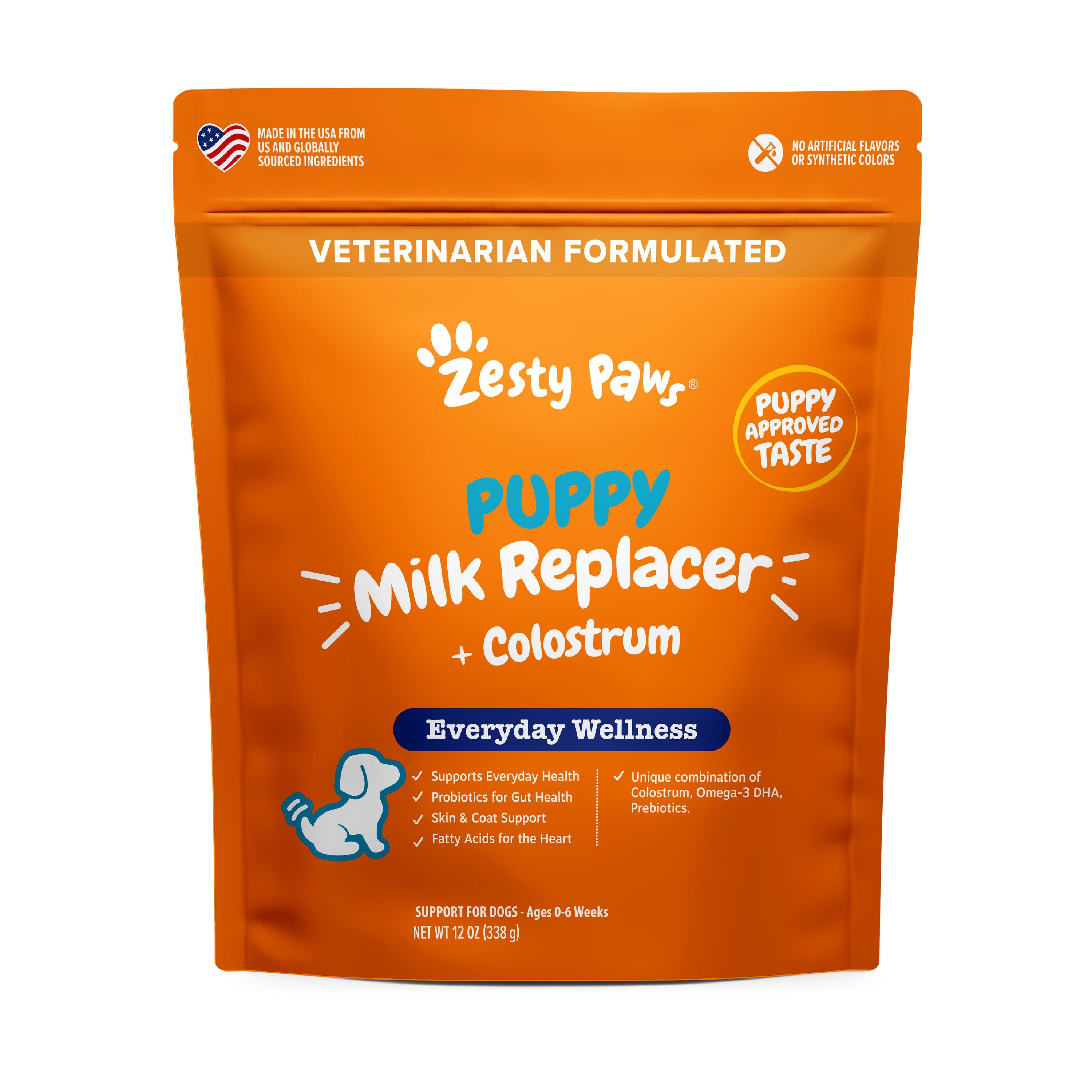 Zesty Paws Milk Replacer Plus Colostrum Everyday Wellness Puppy Supplement - 12 Oz  