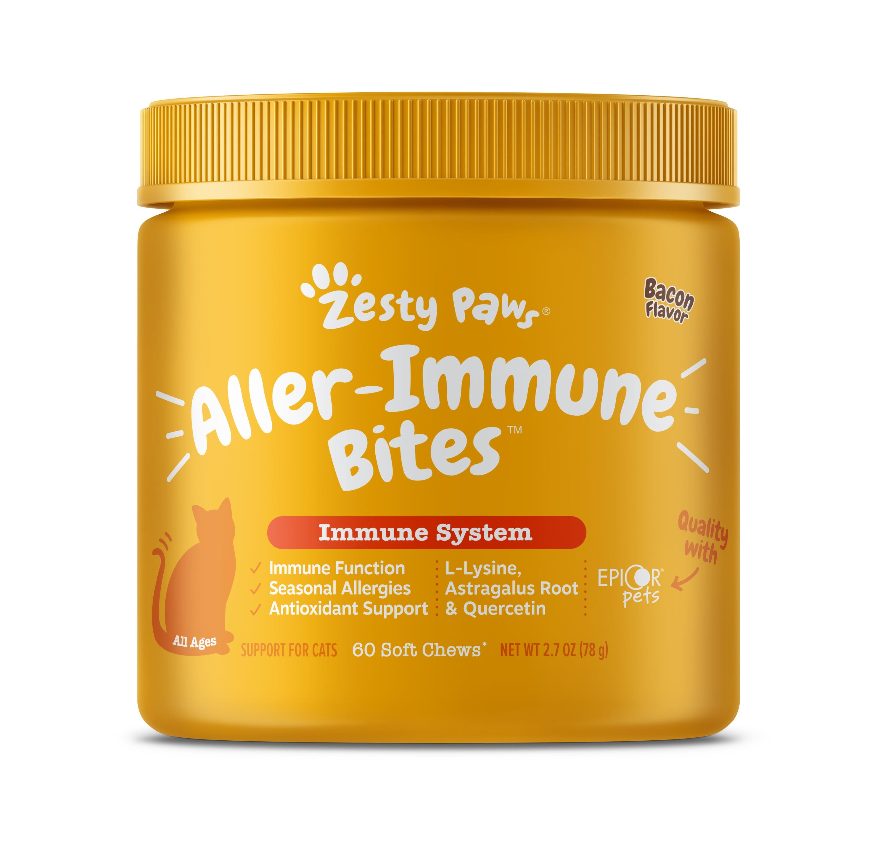 Zesty Paws Aller-Immune Alergy and Immune Support Bacon Flavor Soft Chew Cat Supplements - 60 Count  