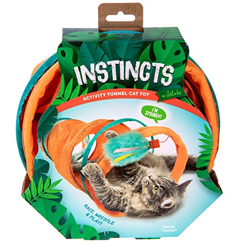 SmartyKat Instincts Teaser Collapsible Travel Cat Tunnel with Fringe and Feather Hanging Toy - Large Default Title