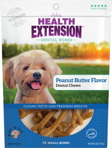 Health Extension Peanut Butter Bone-Shaped Dental Dog Chews - Small - 14 Pack  