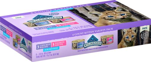 Blue Buffalo Wilderness Chicken and Salmon Pate Kitten Canned Cat Food - Variety Pack - 3 Oz - Case of 6 - 4 Pack  