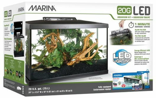 Hagen Marina LED Glass Aquarium Kit with Power Filter Net and Thermometer - 20 Gallons - L:24 X W:12.5 X H:16.5 Inches