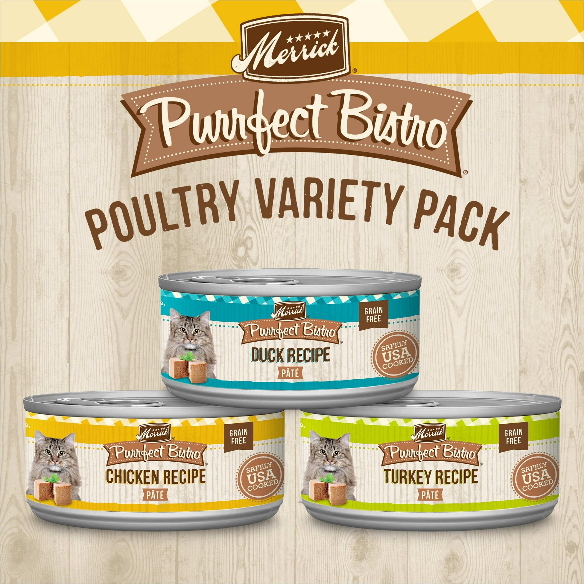 Merrick Grain-Free Purrfect Bistro Duck Turkey Chicken Pate Canned Cat Food - Variety Pack - 5.5 Oz - 12 Pack - Case of 4
