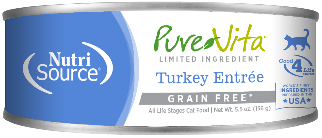 Nutrisource Pure Vita 96% GF Turkey & Turkey Liver Canned Cat Food - 5.5 oz - Case of 12