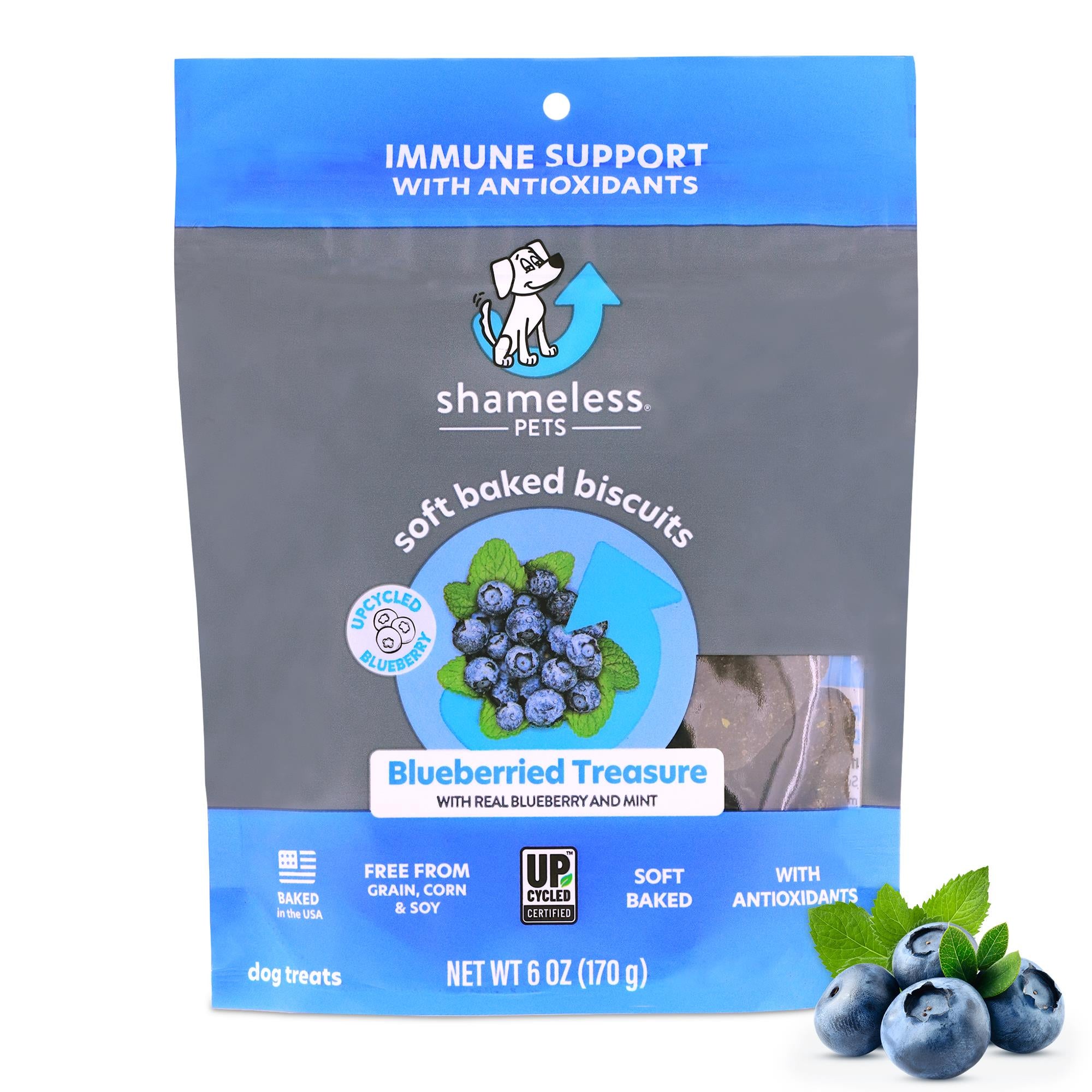 Shameless Pets Blueberried Treasure Blueberry and Mint Soft Baked and Chewy Dog Biscuits Treats - 6 Oz - Case of 6  