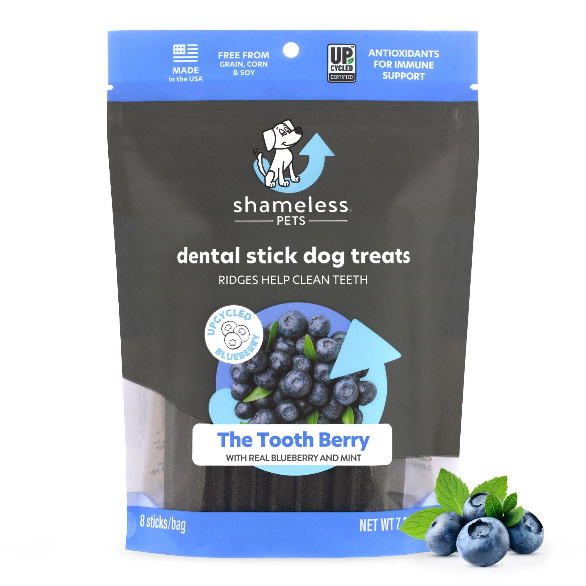 Shameless Pets The Tooth Berry Blueberry and Mint Flavored Sticks Dental Dog Treats - 7.2 Oz - Case of 6  