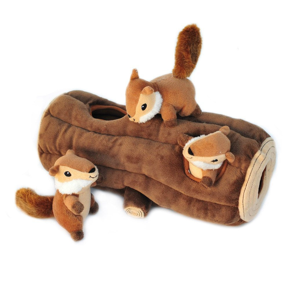 Zippy Paws Burrow Log Hide-and-Seek Interactive Squeak and Plush Dog Toy  