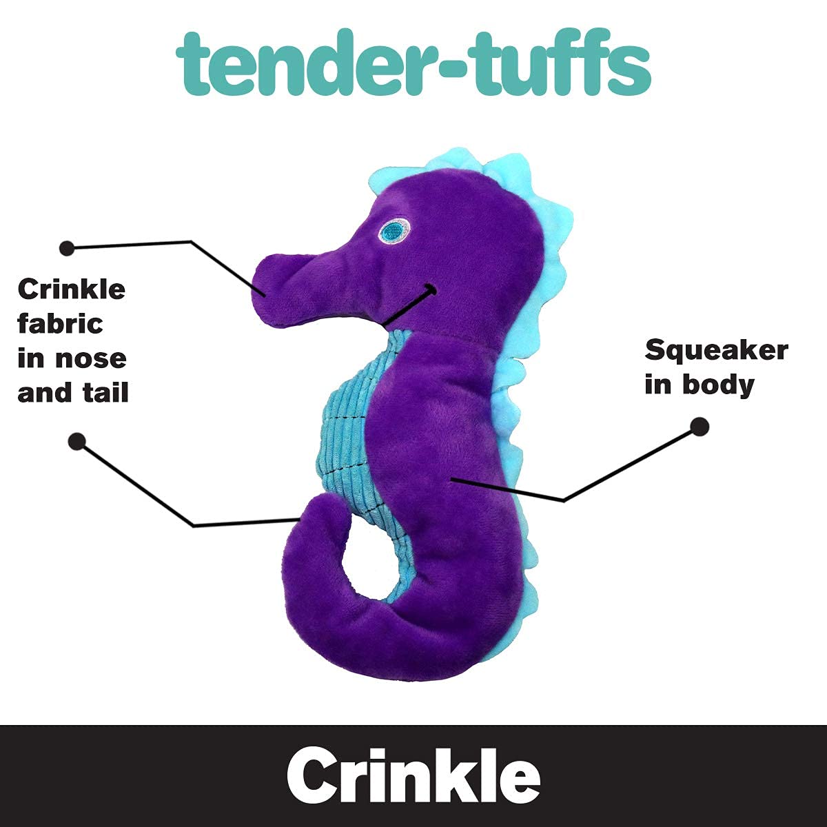 Snugarooz Sandy The Sea Horse Squeak and Crinkle Plush Dog Toy - Teal - 17