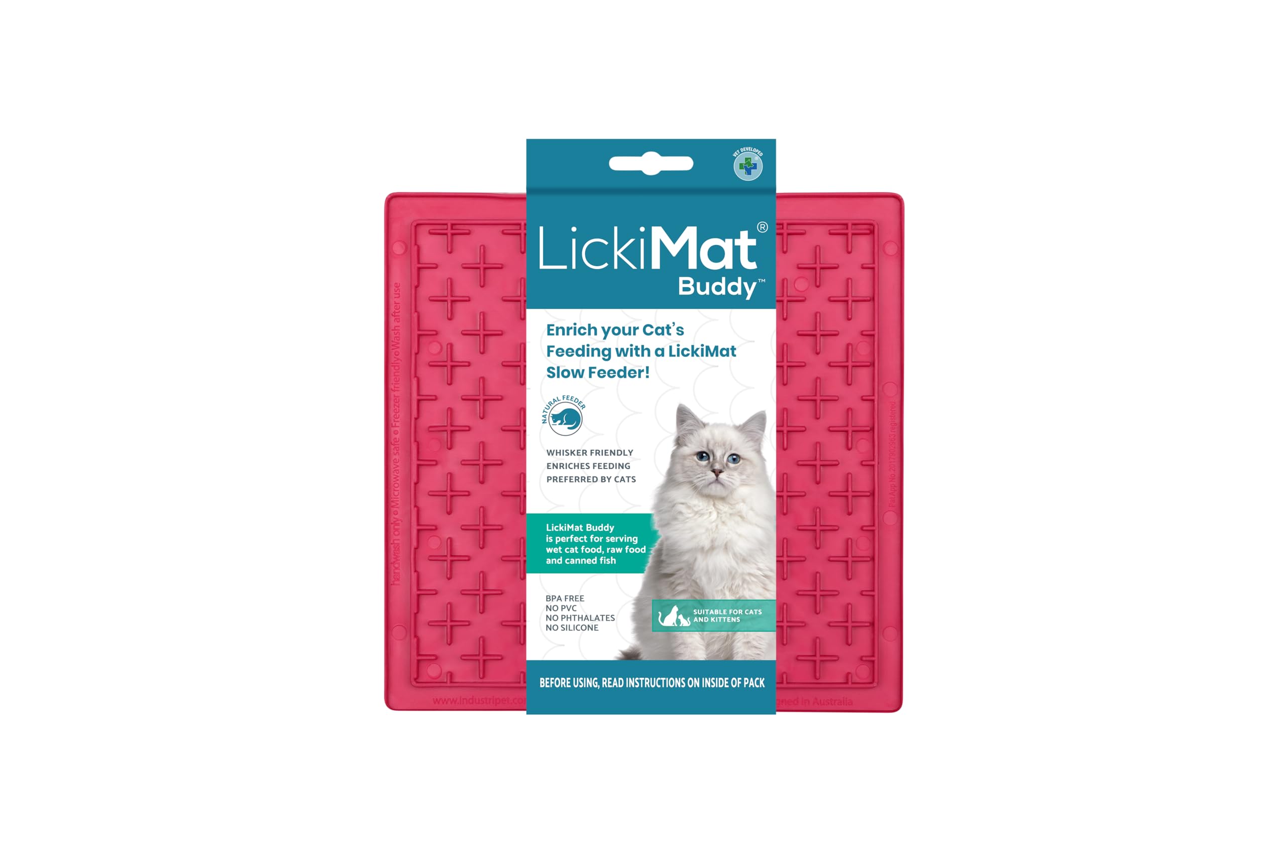 Innovative Pet Lickimat Classic Buddy Slow Feeding Mat for Cats - Pink  