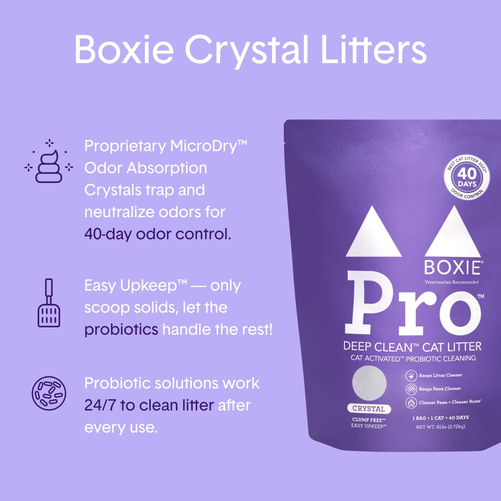 Boxiecat Pro Probiotic Deep Cleaning Dust-Free Odor Control Non-Clumping Crystal Cat Litter - 6 Lbs