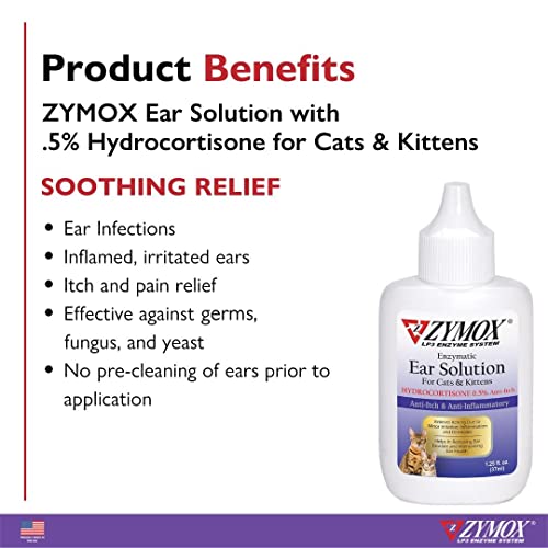 Zymox Enzymatic .5% Hydrocortisone Anti-Itch and Anti-Inflammatory Cat and Kitten Ear Solution - 1.25 Oz