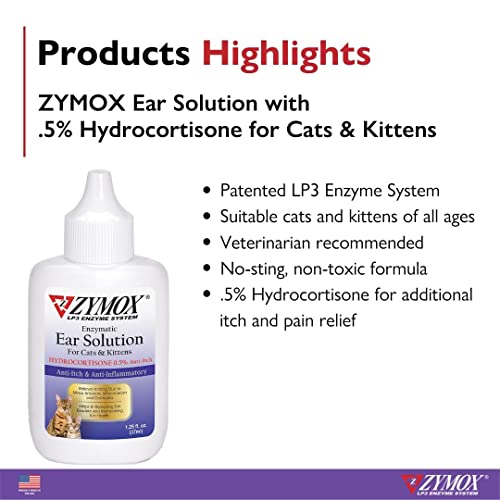 Zymox Enzymatic .5% Hydrocortisone Anti-Itch and Anti-Inflammatory Cat and Kitten Ear Solution - 1.25 Oz
