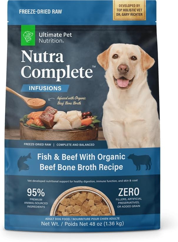 Ultimate Pet Nutrition Nutra Complete Infusions Fish and Beef with Organic Beef Bone Broth Freeze-Dried Raw Dog Food 48 Ounce