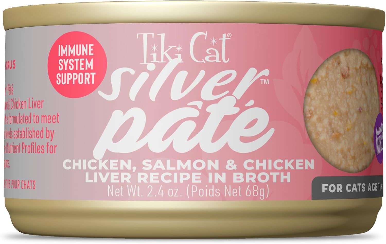 Tiki Cat Silver Pate Grain-Free Chicken Salmon and Chicken Liver in Broth Senior Adult Canned Cat Food - 2.4 Oz - Case of 12 Default Title
