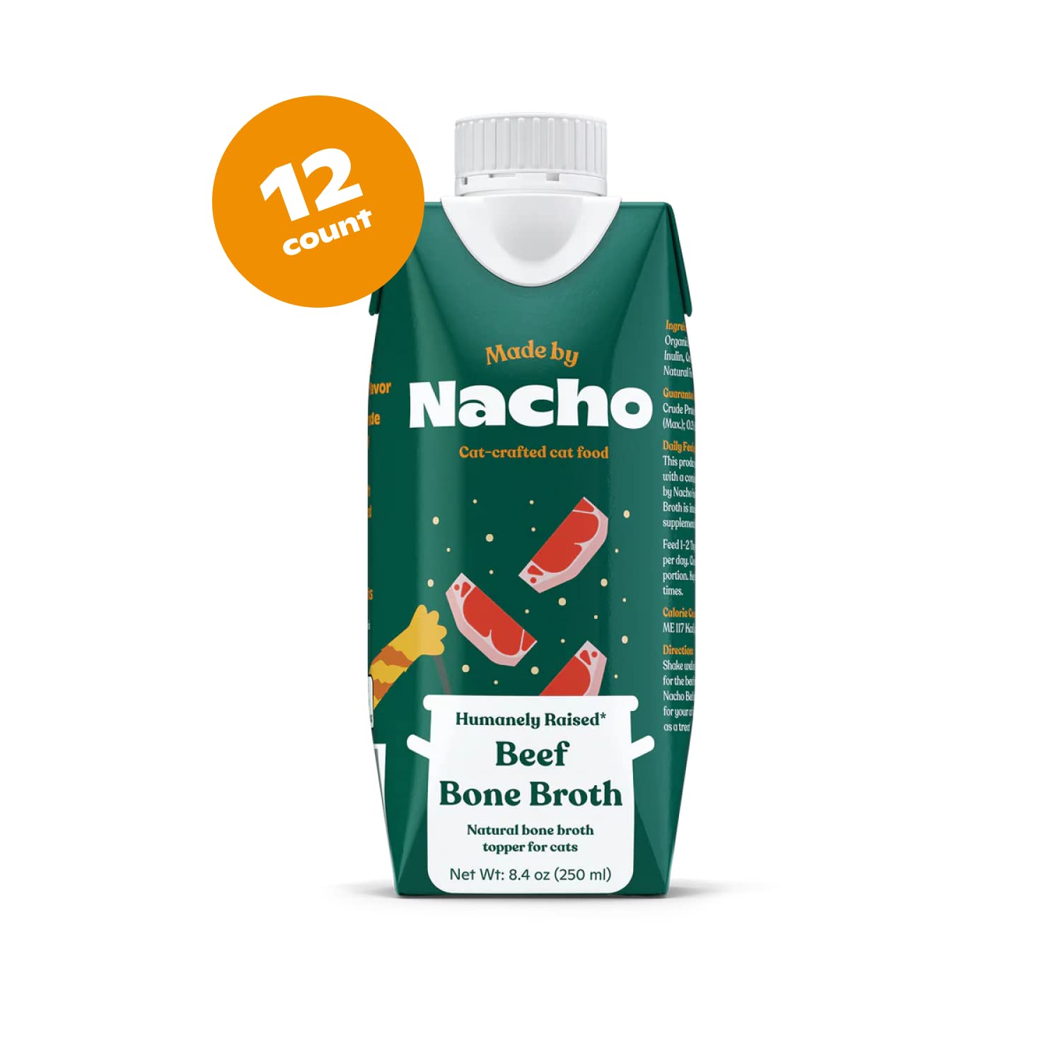 Made by Nacho Raised Beef Bone Broth Cat Food Topper - 8.4 Oz - Case of 12  