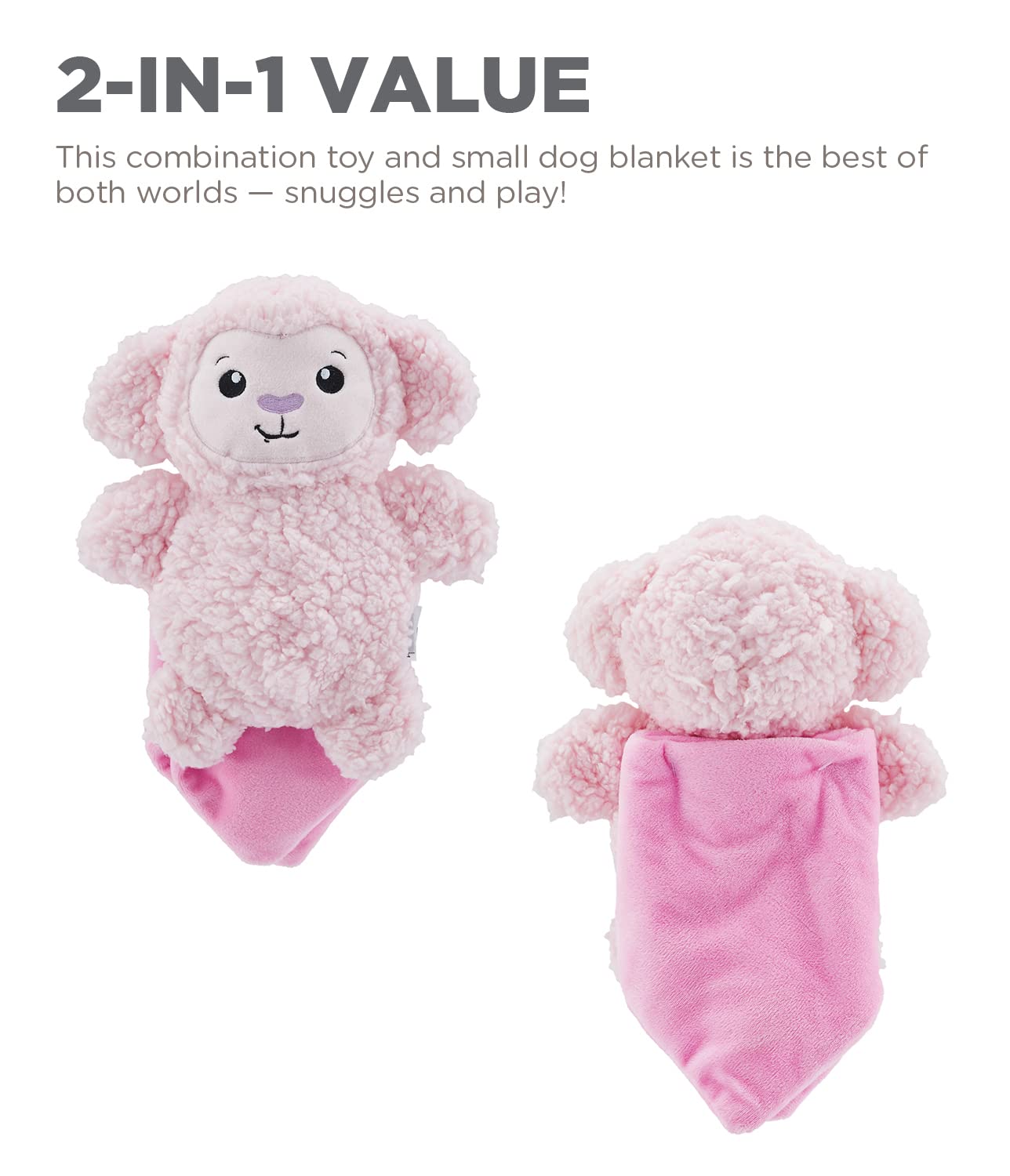 Outward Hound Blanket Buddies Lamb Treat Hiding and Squeak Plush Dog Toy - Pink  