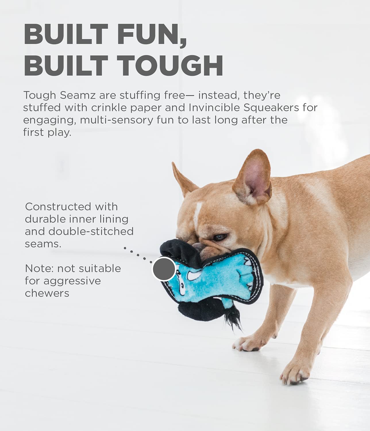 Outward Hound Tough Seamz No-Stuffing Elephant Invinceable Squeaker Soft Dog Toy - Small  