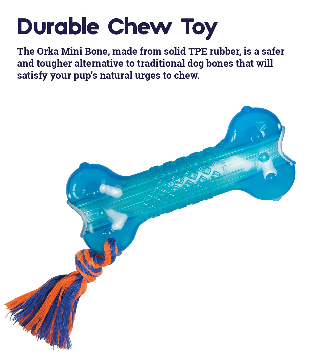 Petstages Orka Bone Treat Dispensing Rubber and Rope Chew Dog Toy - Blue - Medium  