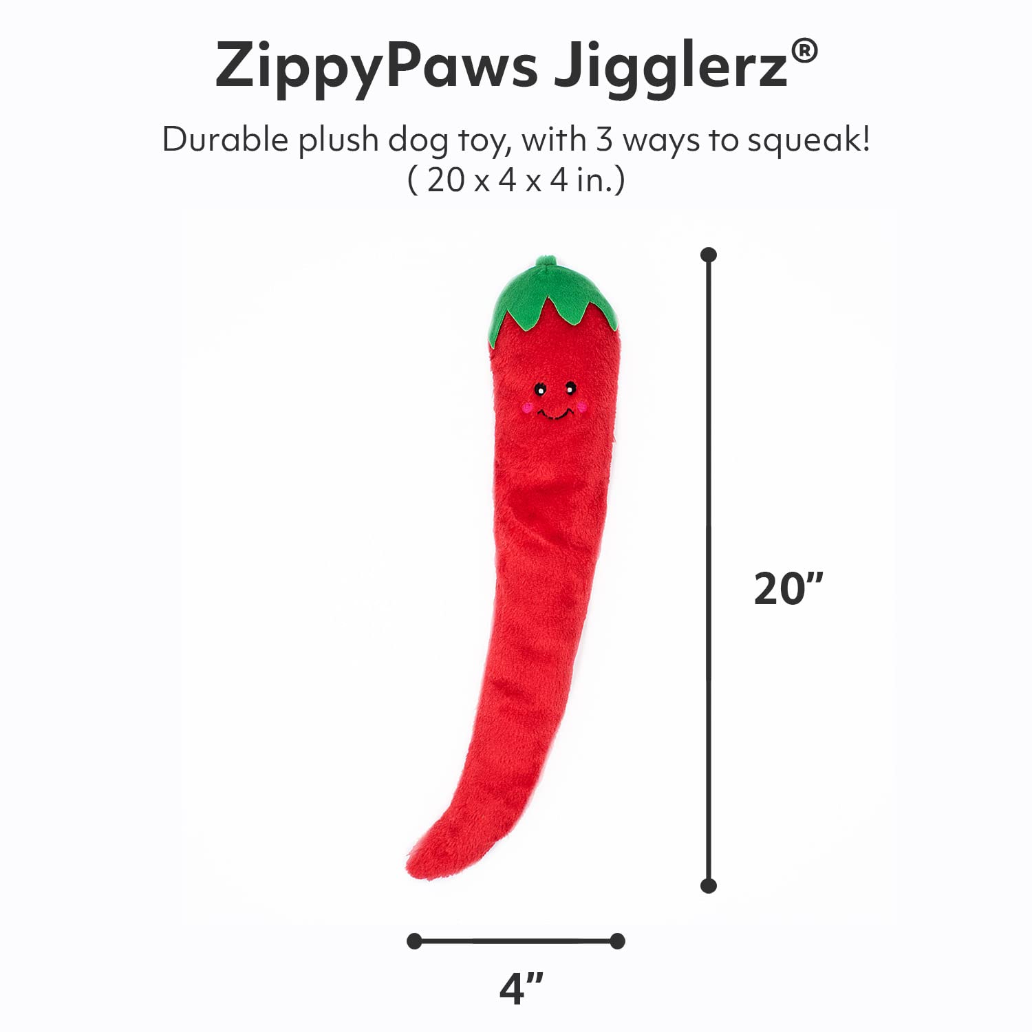 Zippy Paws Jigglerz Pepper Shake and Squeak Soft Dog Toy - Large  