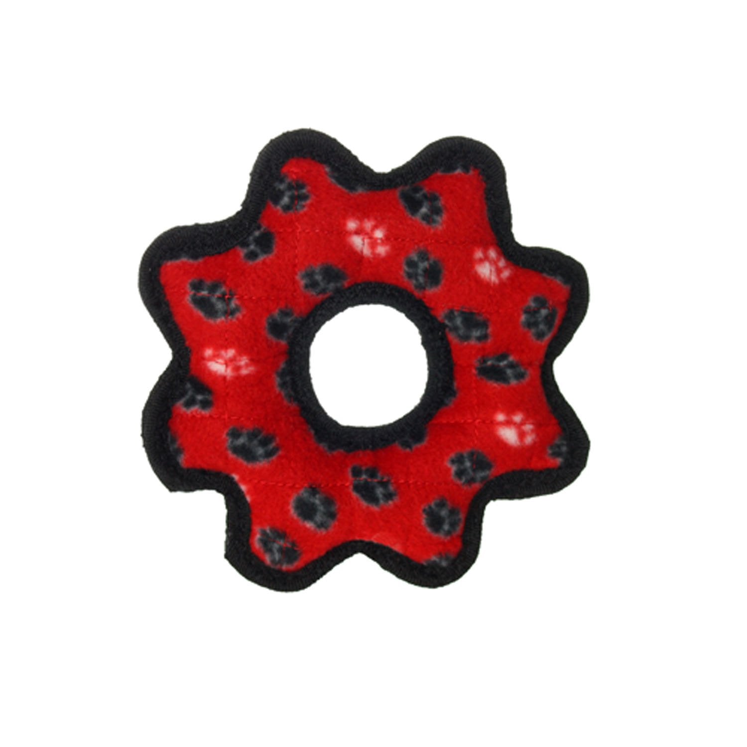 Tuffy's Junior Paw-Patterned Ring Float and Squeak Nylon and Plush Fetch Dog Toy - Red - Small  